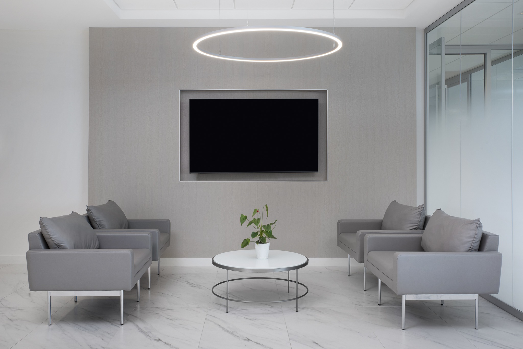 Commercial Office Photographer Modern waiting area with minimalist design