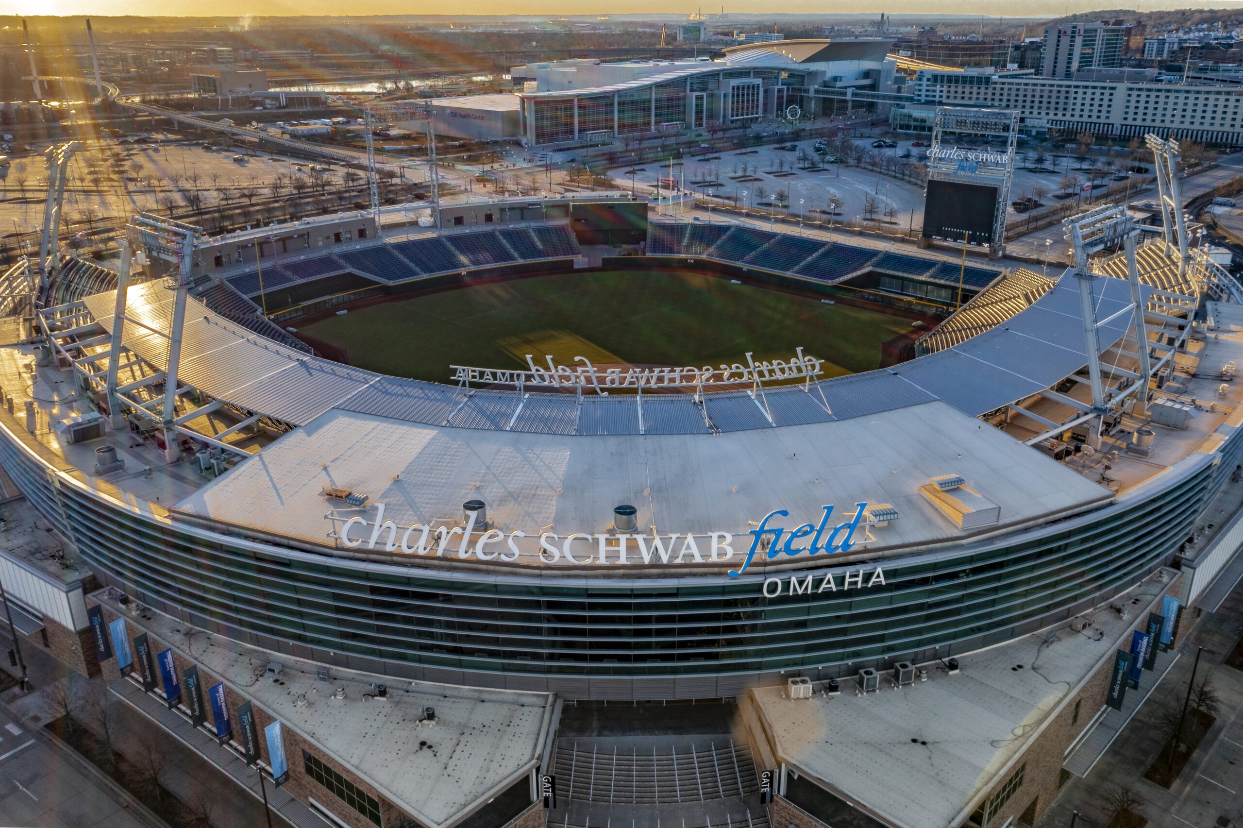 Aerial view of Charles Schwab Field, Omaha, Nebraska