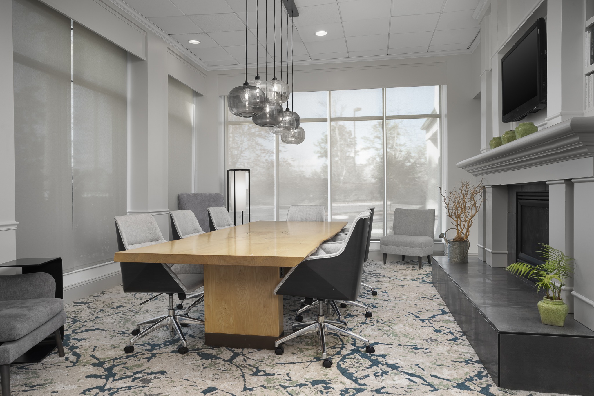 Modern hotel conference room with large table